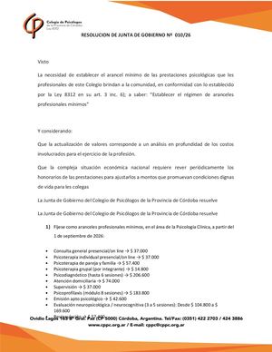Aranceles Profesionales Minimo