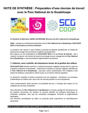 Note De Synthèse Scg Coop La Ferme De Demain & Parc National De La Guadeloupe 2026 08 24