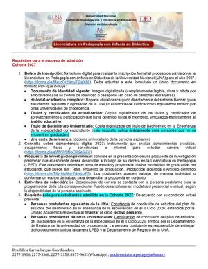 Admisión 27: requisitos
