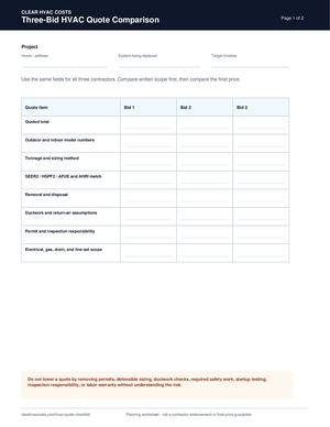 HVAC Three-Bid Comparison Checklist