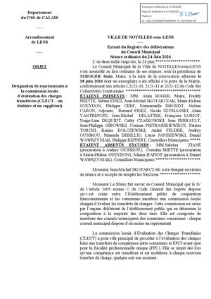 Désignation de représentants à la commission locale d'évaluation des charges transférées - CLECTClect 20260624 V1 Tampon