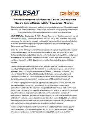 [PRESS RELEASE] Telesat Cailabs Sept 1, 2026