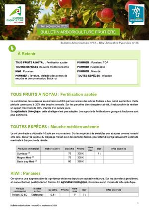 Bulletin arboriculture n°32 du 1er septembre 2026