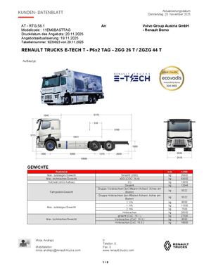 Renault Demo T 6x2 Chassis Kundendatenblatt