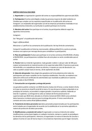 Bases legales Sorteo Vuelta Al Cole Deza