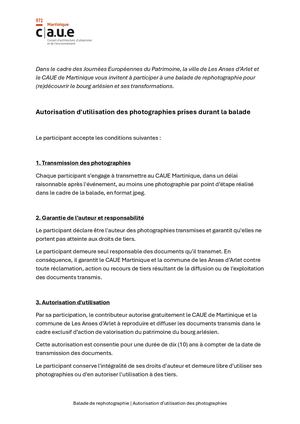 Autorisation D'utilisation Des Photographies