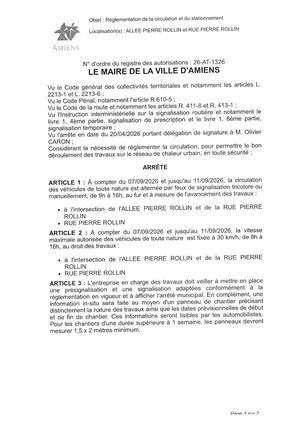 26 AT 1326 Réglementation De La Circulation Et Du Stationnement Allée Pierre Rollin Et Rue Pierre Rollin DU 07 09 2026 AU 11 09 2026 - Publiée Le 01 Septembre 2026