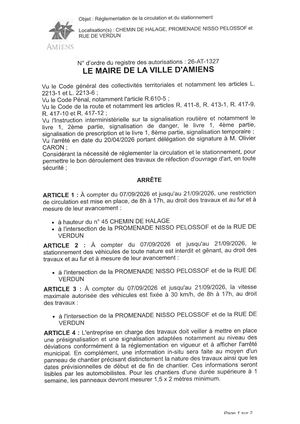 26 AT 1327 Réglementation De La Circulation Et Du Stationnement Chemin De Halage , Promenade Nisso Pelossof Et Rue De Verdun Du 07 09 2026 Au 21 09 2026 - Publiée Le 01 Septembre 2026