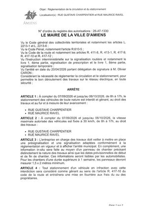 26 AT 1330 Réglementation De La Circulation Et Du Stationnement Rue Gustave Charpentier Et Rue Maurice Ravel Du 07 09 2026 Au 06 10 2026 - Publiée Le 01 Septembre 2026