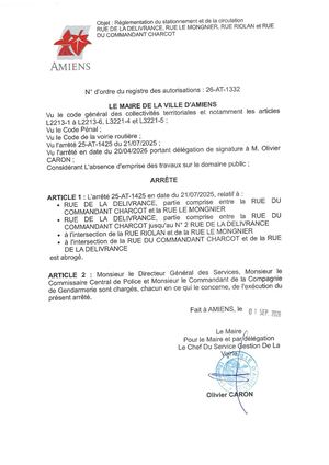 26 At 1332 Réglementation De La Circulation Et Du Stationnement Arrêté 25 At 1425 Est Abrogé Publiée Le 01 Septembre 2026