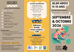 Programme ALSH Cauvaldor Bretenoux Ados Mercredi Sep Oct 2026