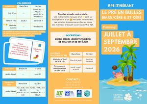 Planning Rpe Cauvaldor- Biars-St Céré- Juillet à Septembre 2026