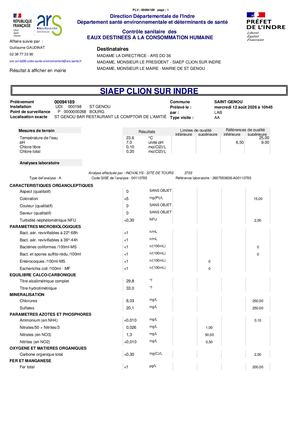 ANALYSE EAU POTABLE DU 28/08/2026