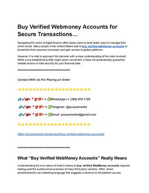 Buy Verified Webmoney Accounts For Secure Transactions