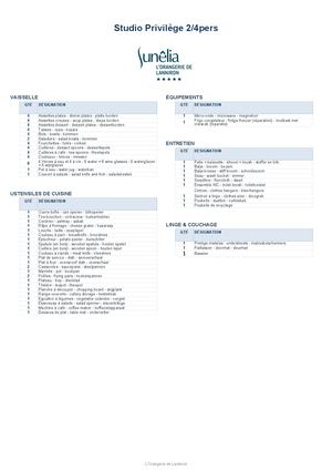 INVENTAIRE Studio Privilège 2 4pers