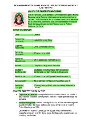 Ficha Informativa Santa Rosa De Lima