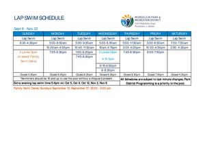 September 8 - November 22 Lap Swim 2026