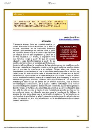 La Alteridad En La I E Alfoso Lopez Pumarejo De Jamundi