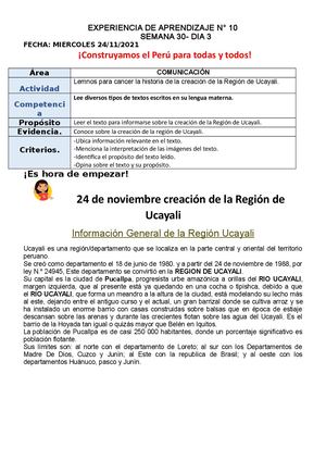 24 De Noviembre Creación De La Región De Ucayali