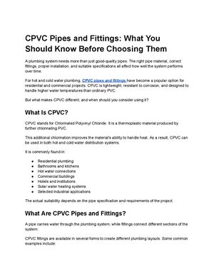 Cpvc Pipes And Fittings