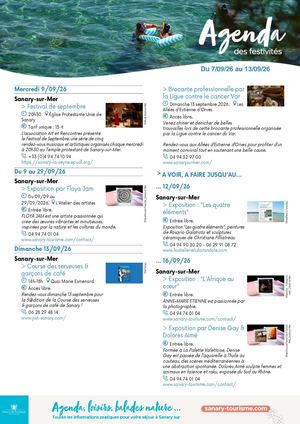 Agenda de la semaine du 07 au 13 septembre 2026
