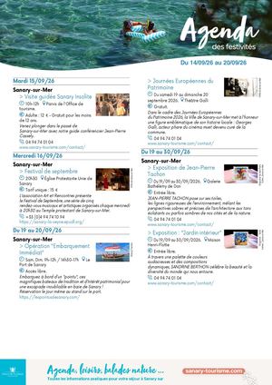 Agenda De La Semaine Du 14 Au 20 Septembre 2026