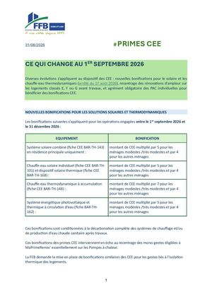 NEWSLETTER SEPTEMBRE 2026 # PRIMES CEE CE QUI CHANGE AU 1ER SEPT 2026