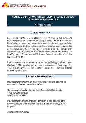 Mention D'information Activités Adultes