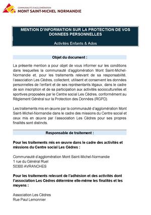 Mention D'information Activités Enfants & Ados