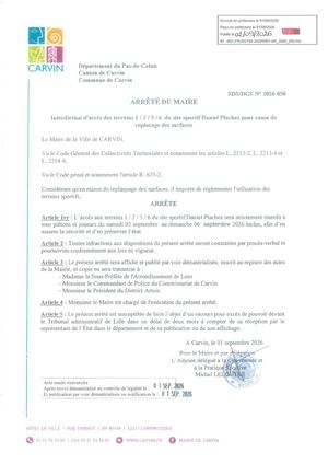 Interdiction d'accès des terrains du site sportif Daniel PLACHEZ pour replacage des surfaces