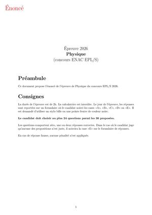 Énoncé Physique EPL 2026