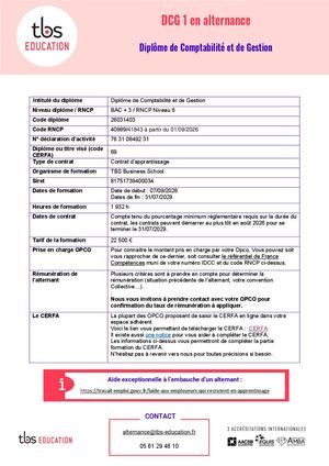 DCG1 - Fiche Informations Entreprise Dcg 3 Ans (26 29)