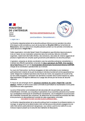 Communiqué De La Direction Départementale De La Sécurité Publique