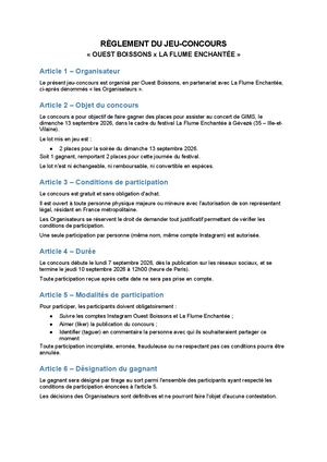Reglement Ouest Boissons Flume Enchantee