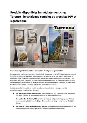 Produits Disponibles Immédiatement Chez Torenco