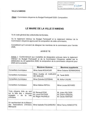 AR1 2026 01309 - Arrêté De Composition De La Comission Citoyenne Du Budget Participatif 2026