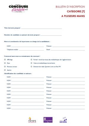 Fiche D'inscription A Plusieurs Mains