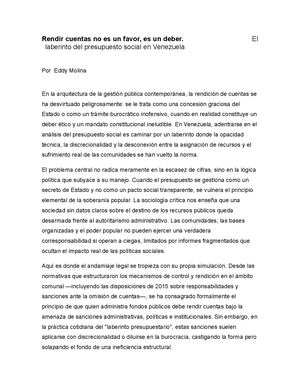 Artículo Rendir Cuentas No Es Un Favor, Es Un Deber