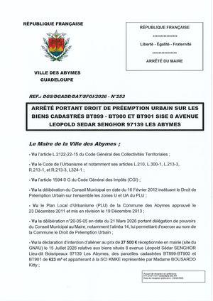 Arrêté N°253 - Droit De Préemption Urbain BT899 - BT900 Et BT901 Suite CL