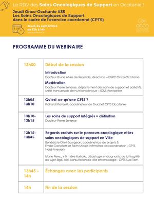 Programme Jeudi Onco-Occitanie #35 : Les Soins Oncologiques de Support dans le cadre de l’exercice coordonné (CPTS)