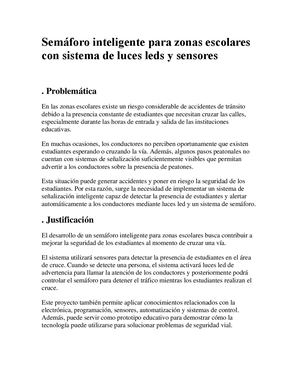 Semáforo Inteligente Para Zonas Escolares Con Sistema De Luces Leds Y Sensores