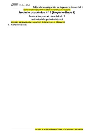 Producto Académico N º 1 (Proyecto E1) Taller De Investigación En Ingeniería Industrial 1 1