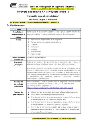 Producto Académico N º 1 (Proyecto E1) Taller De Investigación En Ingeniería Industrial 1 1