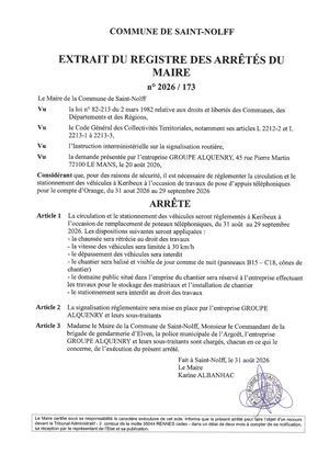 2026 173 Circulation Et Stationnement Réglementés à Kéribeux Jusqu'au 29 Septembre 2026