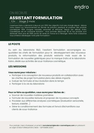 Annonce Assistant Formulation Stage 2 Mois