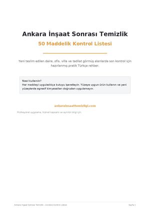 Ankara Insaat Sonrasi Temizlik 50 Maddelik Kontrol Listesi