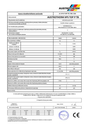 Izjava o karakteristikama Austrotherm XPS TOP P TB
