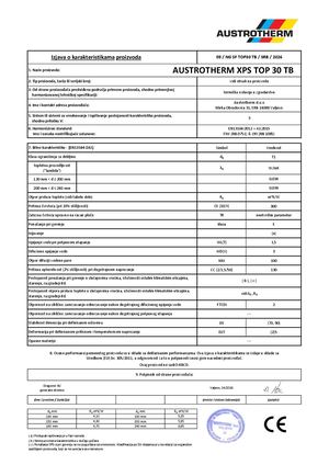 Izjava o karakteristikama Austrotherm XPS TOP 30 TB
