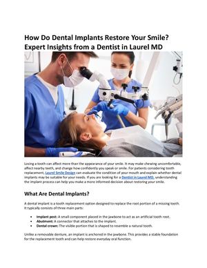 How Do Dental Implants Restore Your Smile? Expert Insights from a Dentist in Laurel MD